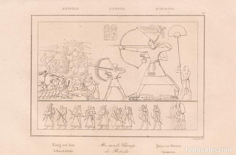Arte: GRABADO AL ACERO DE 1839, FARA&Oacute;N EN EL CAMPO DE BATALLA, ANTIGUO EGIPTO, DE LEMA&Icirc;TRE