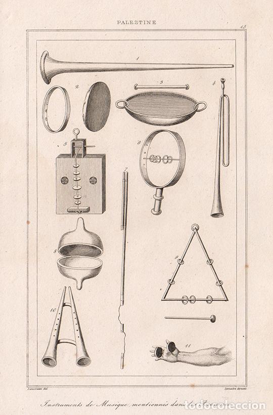 Arte: GRABADO AL ACERO DE 1845, CAT&Aacute;LOGO DE INSTRUMENTOS MUSICALES MENCIONADOS EN LOS SALMOS (1), LEMA&Icirc;TRE