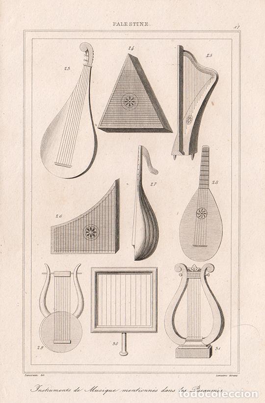 Arte: GRABADO AL ACERO DE 1845, CAT&Aacute;LOGO DE INSTRUMENTOS MUSICALES MENCIONADOS EN LOS SALMOS (3), LEMA&Icirc;TRE