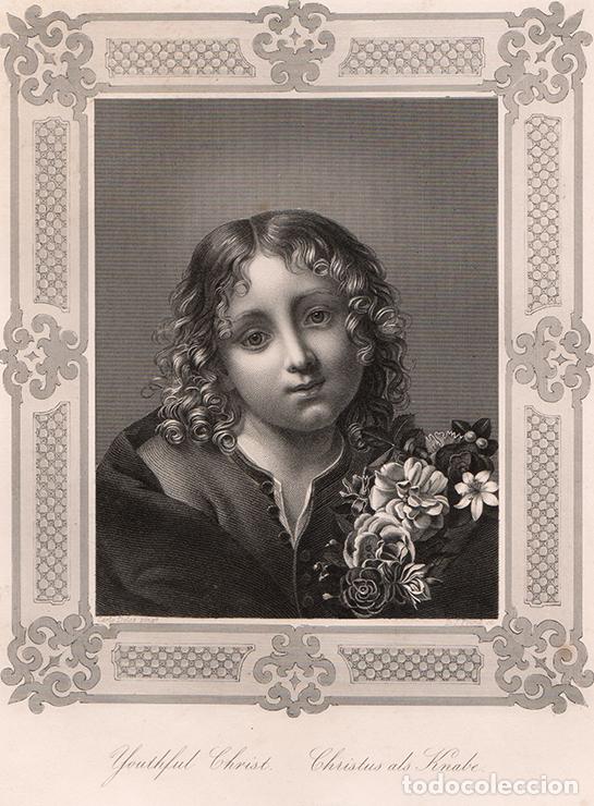 Arte: GRABADO AL ACERO DE 1849, CRISTO DE MUCHACHO, DE CARLO DOLCI. GRAB&Oacute; D.J. POUND. A. H. PAYNE, M&Uacute;NICH