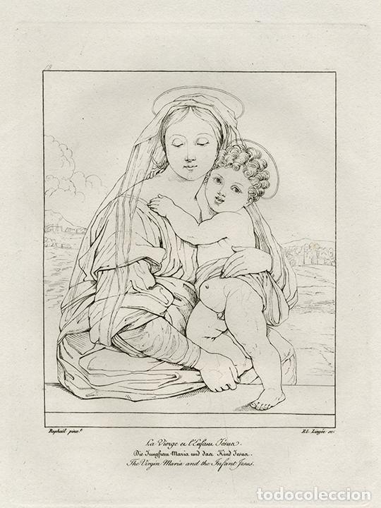 Arte: GRABADO L&Iacute;NEA COBRE DE 1819, VARIANTE VIRGEN DE LA SILLA, DE RAFAEL SANZIO, GRAV&Oacute; E. LING&Eacute;E, BOWYER