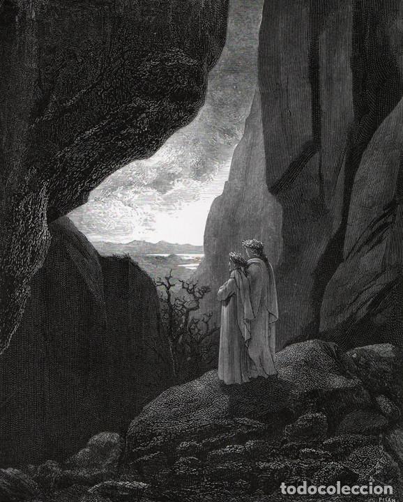 Arte: GUSTAVE DOR&Eacute;, XILOGRAF&Iacute;A DE c.1883. DIVINA COMEDIA, DANTE. SALIENDO DEL INFIERNO. GRABADO MADERA