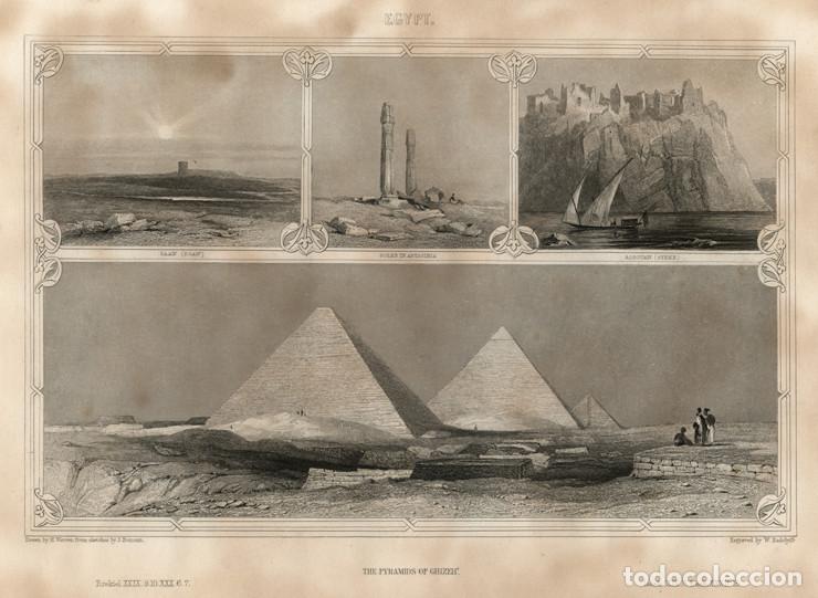 Arte: GRABADO AL ACERO DE 1862, VISTAS DE EGIPTO, TANIS, SOLEB, NUBIA, ASU&Aacute;N, PIR&Aacute;MIDES DE GUIZA. BONOMI