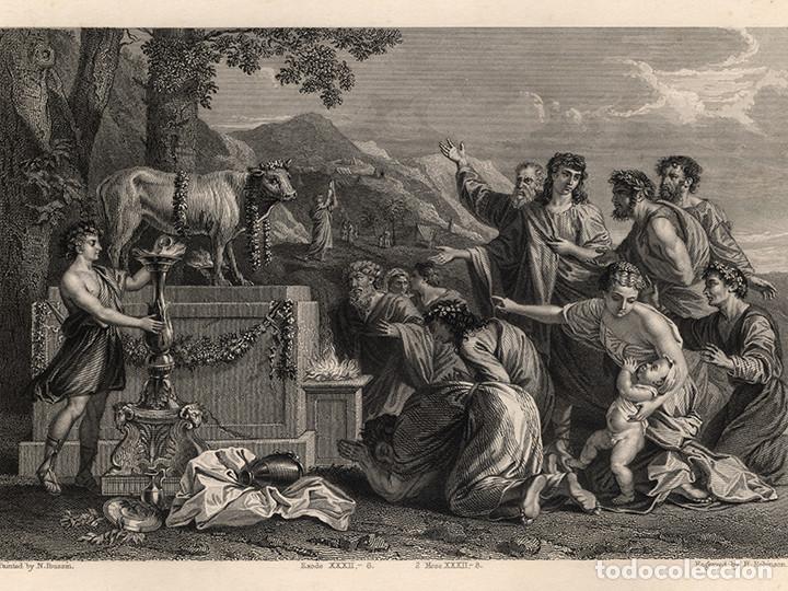 Arte: GRABADO AL ACERO DE 1843, LA ADORACI&Oacute;N DEL BECERRO DE ORO, DE POUSSIN, EN 4&ordm;, GRAB&Oacute; ROBINSON. BIBLIA