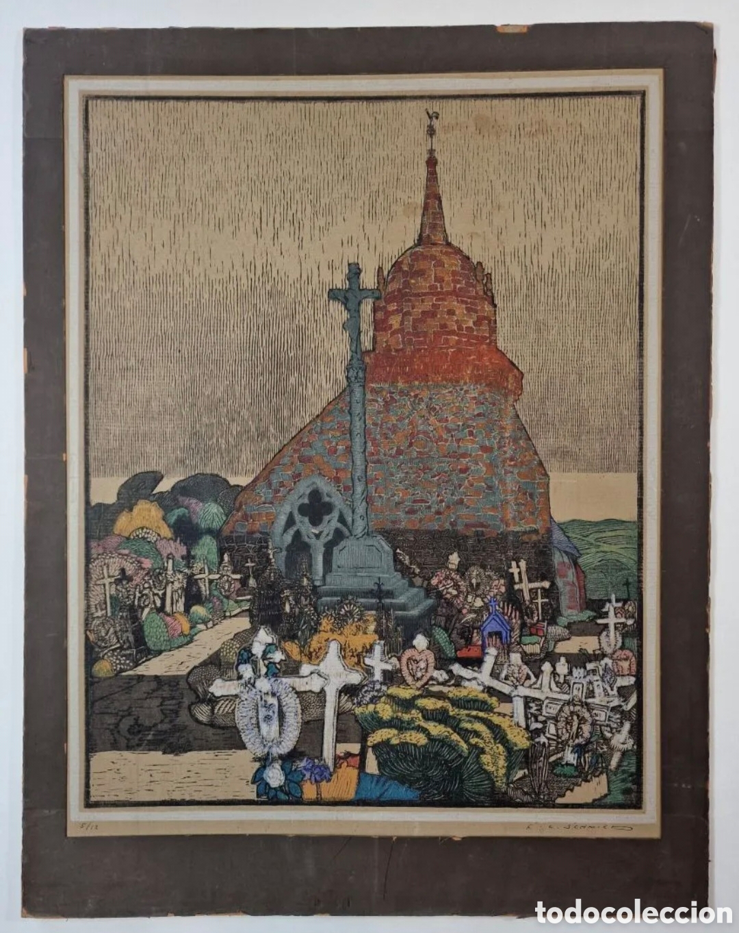 Arte: Fran&ccedil;ois-Louis Schmied - Notre-Dame de Bon Secours 1910 Notre Dame de Bon Secours grabado firmado