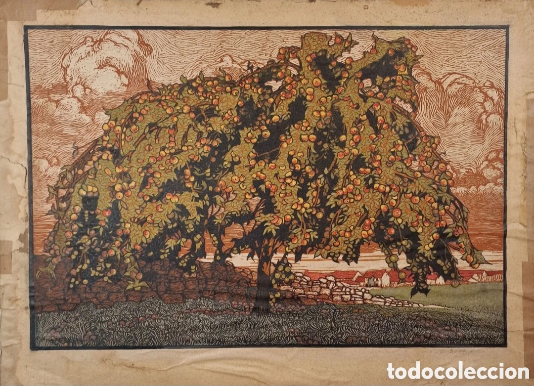 Arte: Fran&ccedil;ois - Louis Schmied ( 1873 - 1941 ) - Manzano - 1920 - 655 x 440 mm - prueba N&deg;5 grabado madera