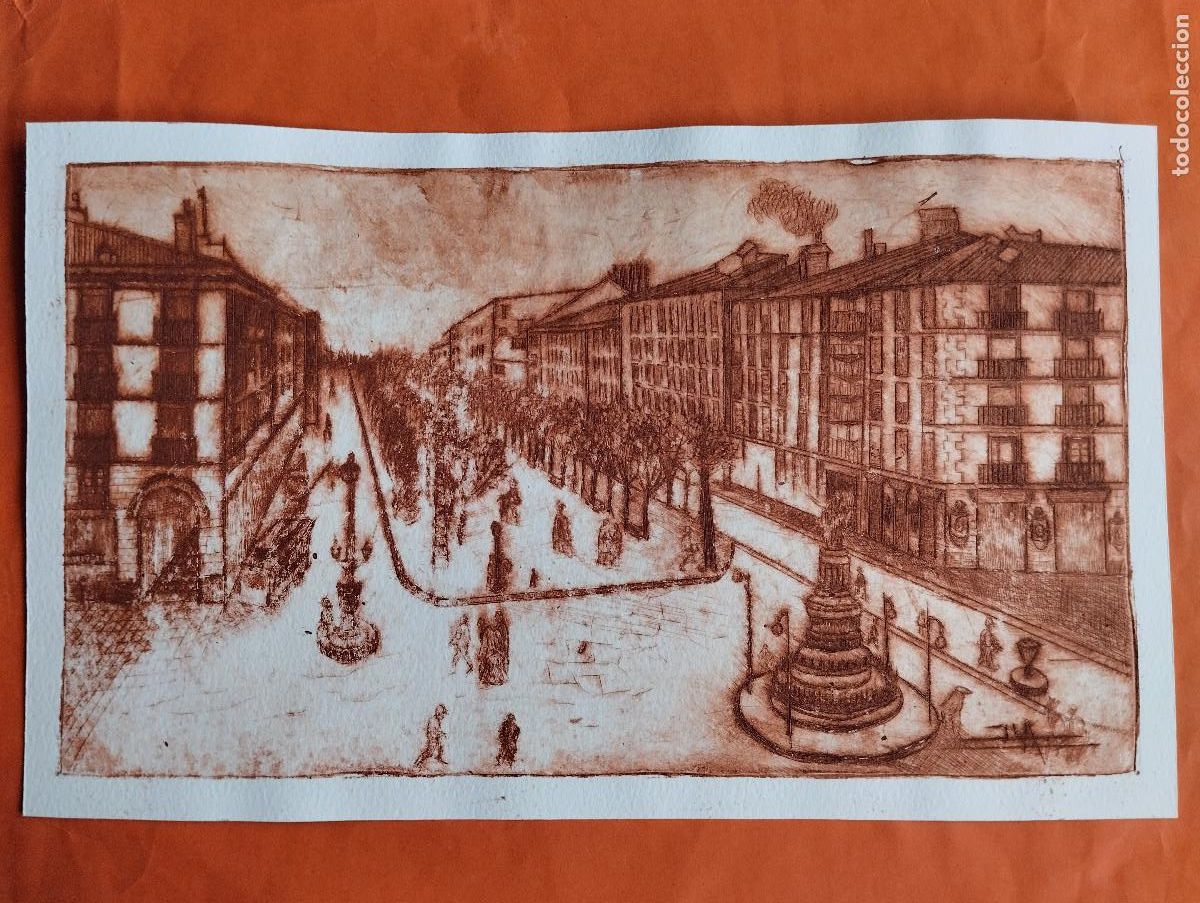 Arte: GRABADO. JOSE LOMBA ALLUEVA. ZARAGOZA. PLAZA ESPA&Ntilde;A. 40X28CM
