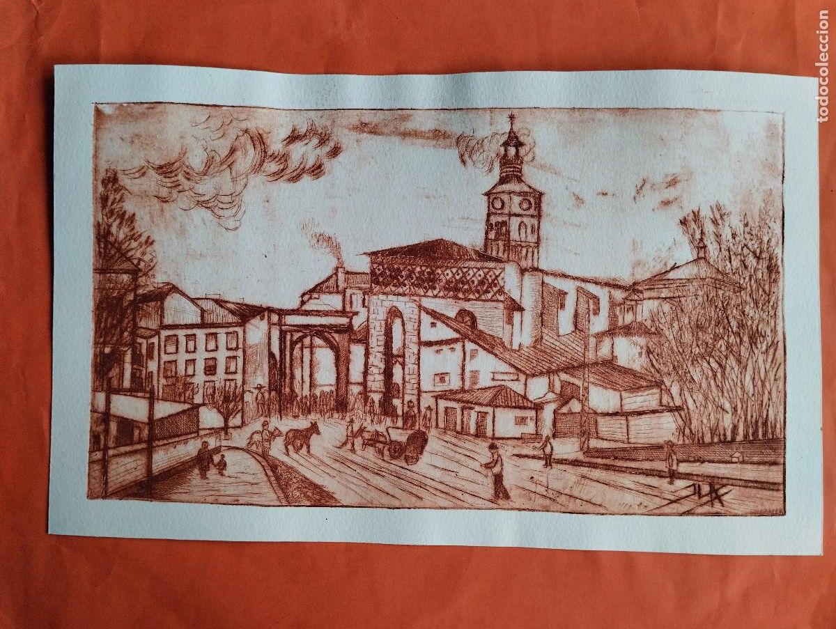 Arte: GRABADO. JOSE LOMBA ALLUEVA. ZARAGOZA. PUERTA DEL CARMEN. 31X19CM
