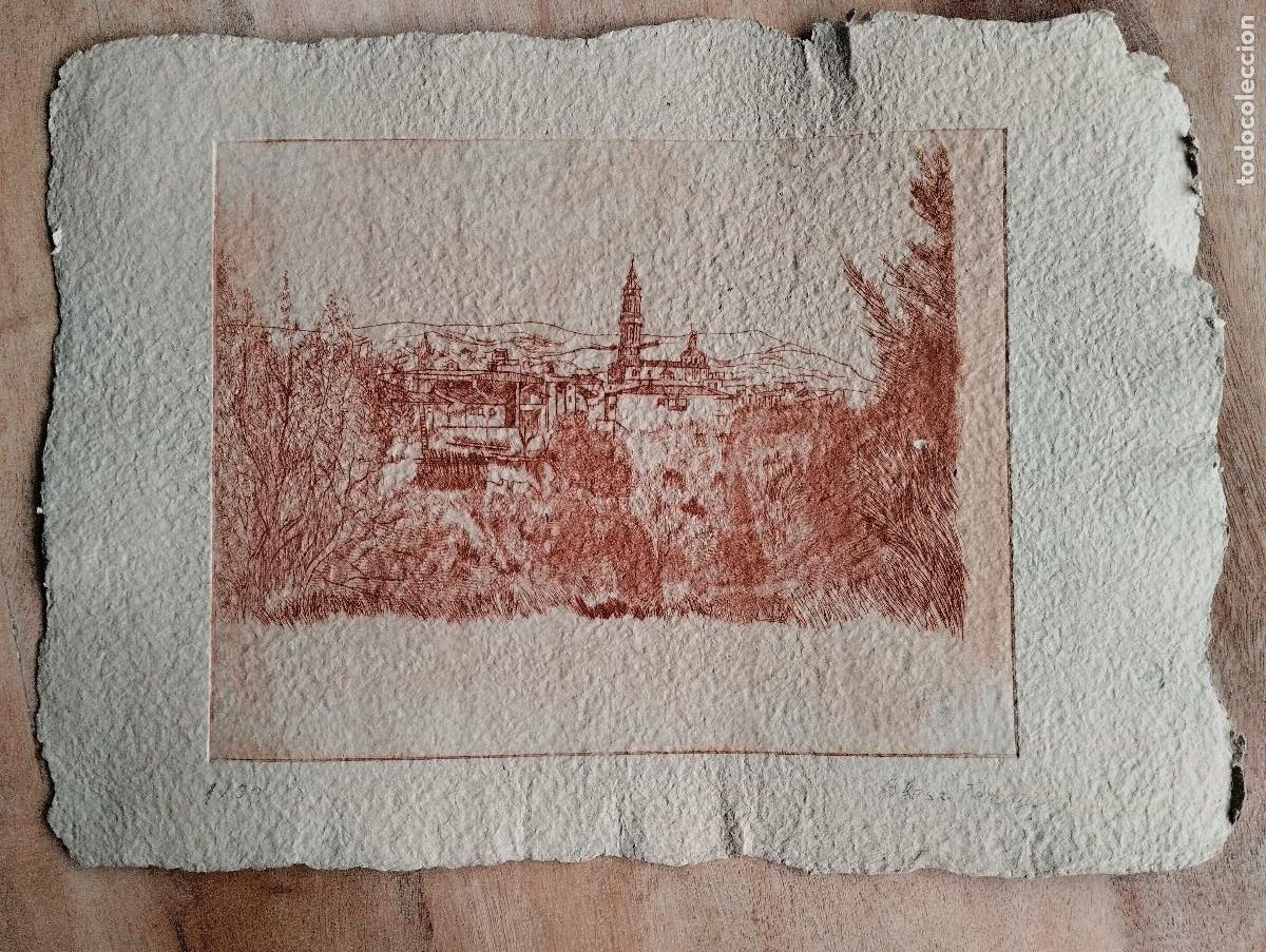 Arte: GRABADO EN CARTON. JOSE LOMBA ALLUEVA. VISTA BLESA TERUEL. 29X22,5CM