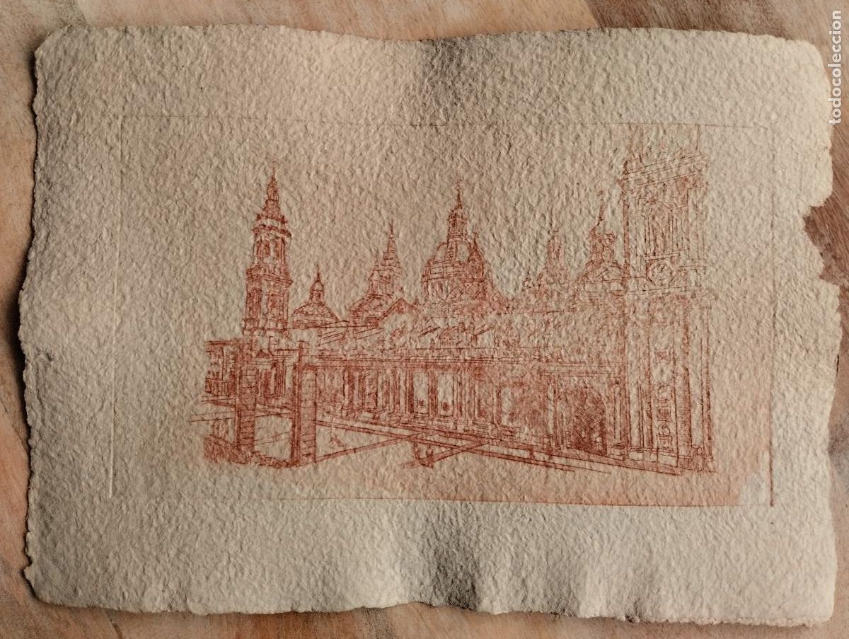 Arte: GRABADO EN CARTON. JOSE LOMBA ALLUEVA. ZARAGOZA. EL PILAR. 34,5X20CM