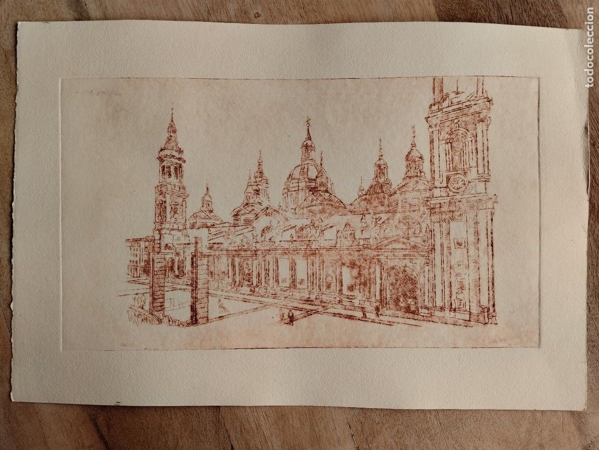 Arte: GRABADO. JOSE LOMBA ALLUEVA. ZARAGOZA. EL PILAR. 35,5X19,5CM