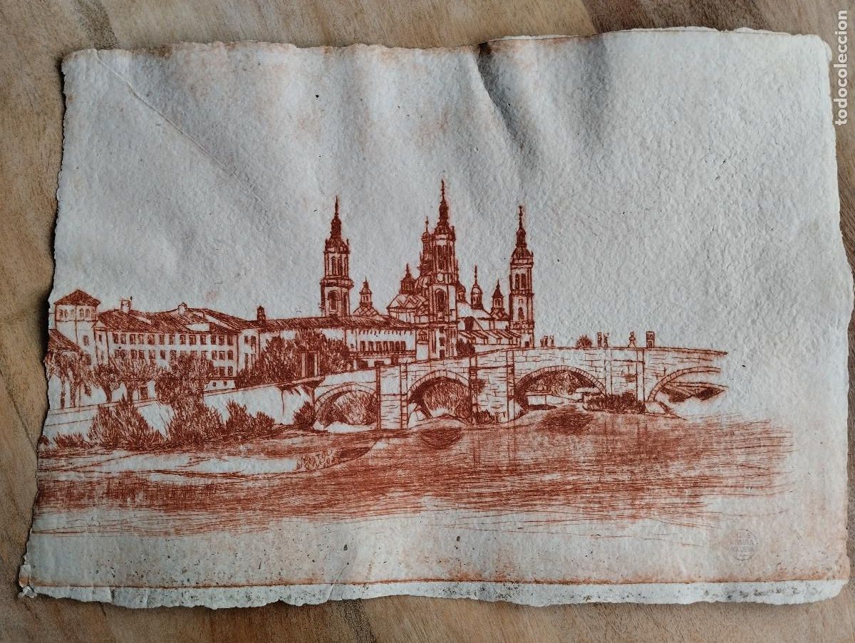 Arte: GRABADO EN CARTON. JOSE LOMBA ALLUEVA. ZARAGOZA. EL PILAR. 44X30CM