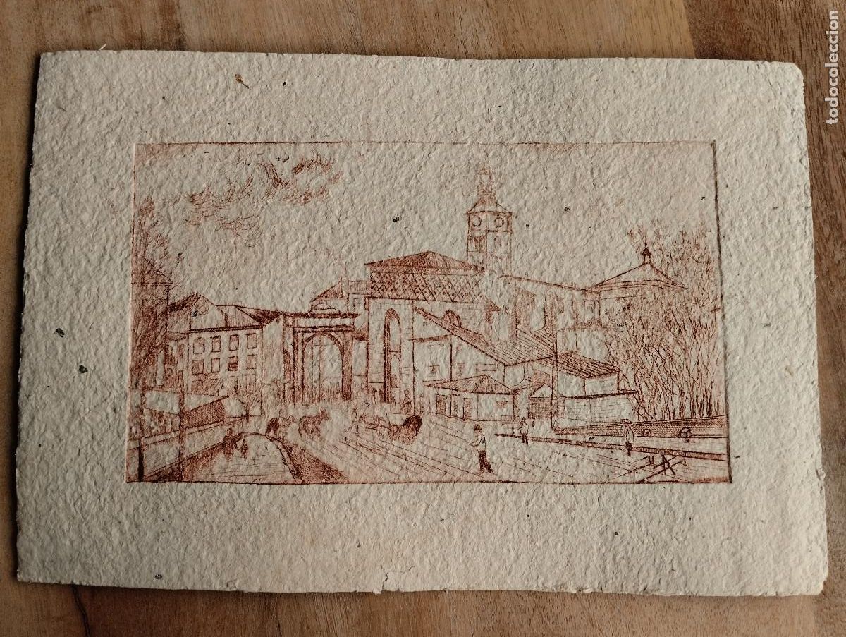 Arte: GRABADO EN CARTON. JOSE LOMBA ALLUEVA. ZARAGOZA. PUERTA DEL DUQUE PUENTE HUERVA. 37,5X25CM