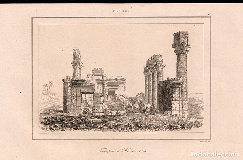 Arte: GRABADO AL ACERO DE 1839, RUINAS EN HERMONTHIS (ARMANT), CERCA DE LUXOR, ANTIGUO EGIPTO, DE LEMA&Icirc;TRE