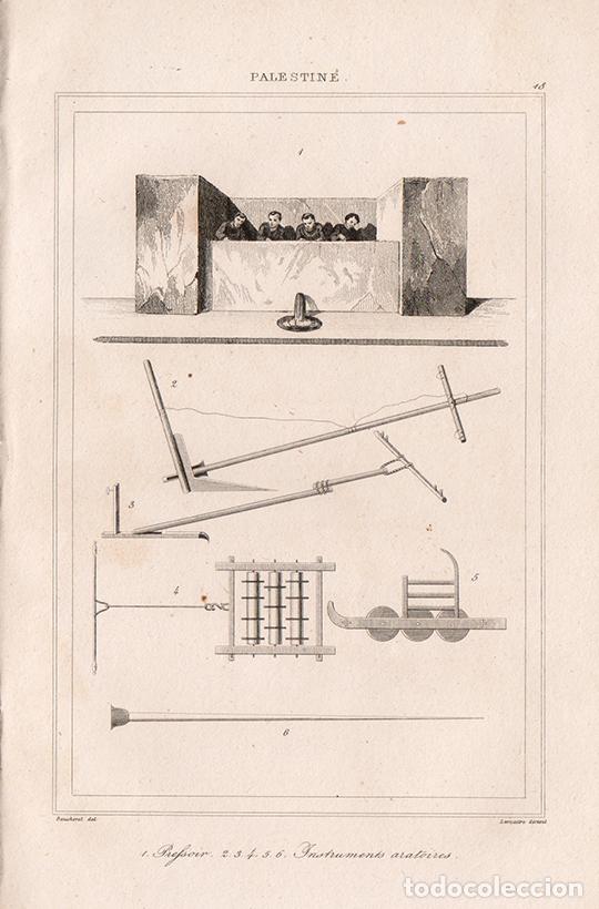 Arte: GRABADO AL ACERO DE 1845, CAT&Aacute;LOGO DE HERRAMIENTAS AGR&Iacute;COLAS DE LA ANTIGUA PALESTINA, DE LEMA&Icirc;TRE