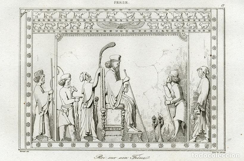 Arte: GRABADO AL ACERO DE 1841, DAR&Iacute;O I EN SU TRONO, REY AQUEM&Eacute;NIDA, ANTIGUA PERSIA, IR&Aacute;N, DE LEMA&Icirc;TRE