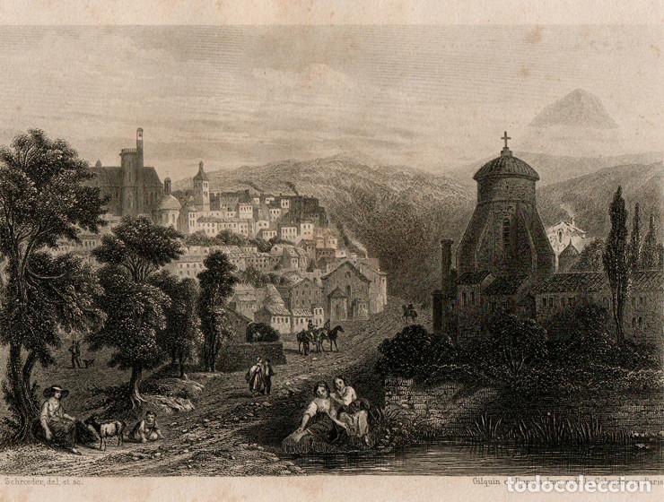 Arte: GRABADO AL ACERO DE 1858, VISTA DE CLERMONT-FERRAND, FRANCIA, PUY-DE-D&Ocirc;ME. GRAV&Oacute; J. SCHROEDER