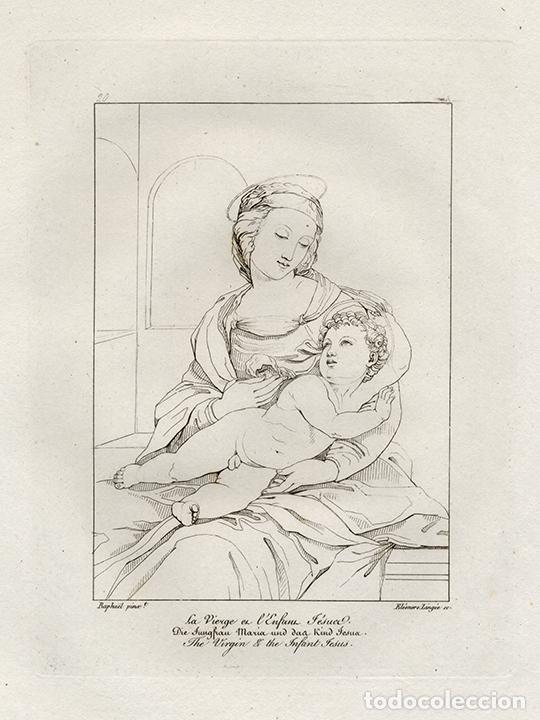 Arte: GRABADO L&Iacute;NEA COBRE DE 1819, VIRGEN CON NI&Ntilde;O JES&Uacute;S, DE RAFAEL SANZIO, GRAV&Oacute; EL&Eacute;ONORE LING&Eacute;E, BOWYER