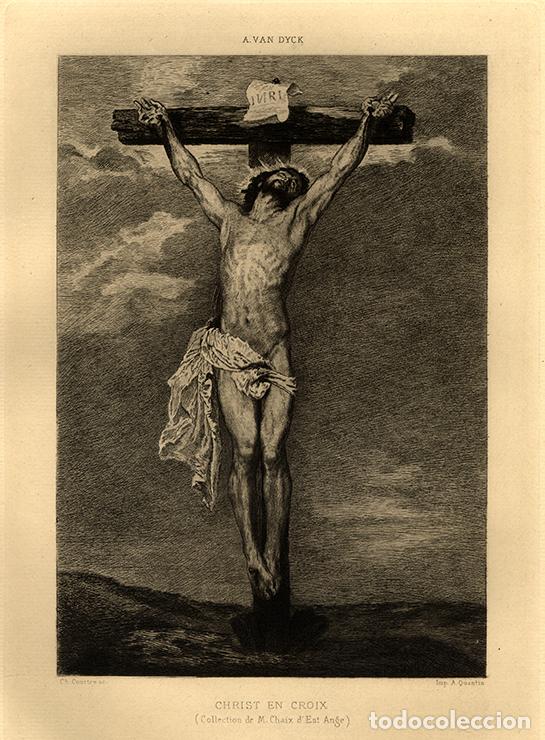 Arte: AGUAFUERTE DE 1882, LA CRUCIFIXI&Oacute;N O CALVARIO, DE ANT&Oacute;N VAN DYCK. GRAN FOLIO, GRAB&Oacute; CHARLES COURTRY