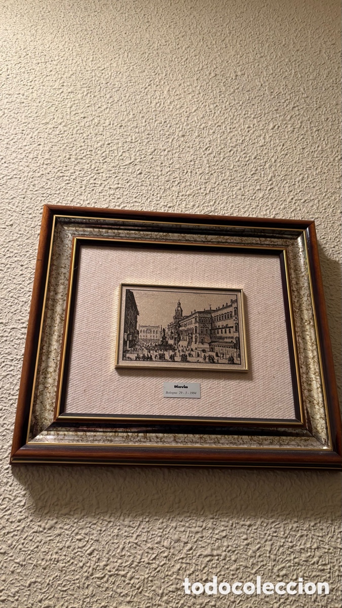 Arte: Cuadro grabado vintage Bologna (Bolonia, Italia) enmarcado