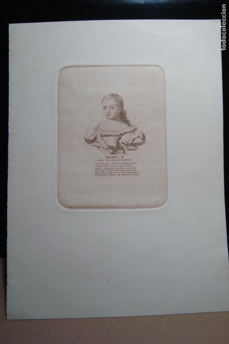 Arte: ANTIGUO GRABADO EN PLANCHA. REINA ISABEL II. EJEMPLAR NUMERADO.