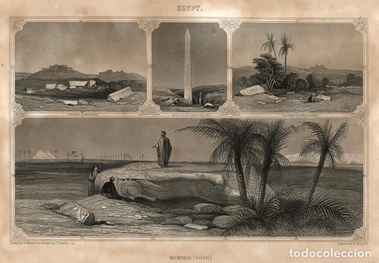 Arte: GRABADO AL ACERO DE 1862, VISTAS DE EGIPTO, BUBASTIS, HELI&Oacute;POLIS, DAPHNAE-TAHPANHES, MENFIS. BONOMI