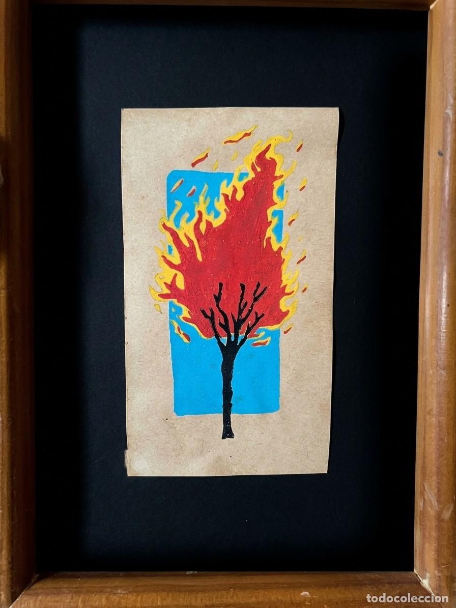 Arte: Grabado Original de Estilo Expresionista, &rdquo;La Zarza Ardiente&rdquo;, sobre Papel Artesanal Fibrado.