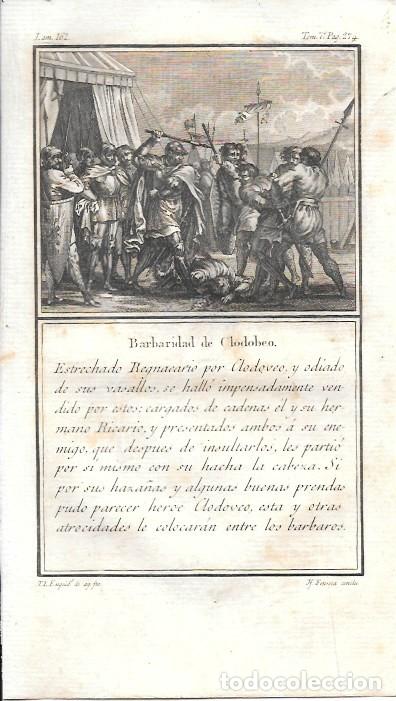 Arte: GRABADO. BARBARIDAD DE CLODOBEO - LOUIS-PIERRE ARQUETIL LAMINA 162 TOMO 7 A&Ntilde;O 1802 - G-HISTORIA-070