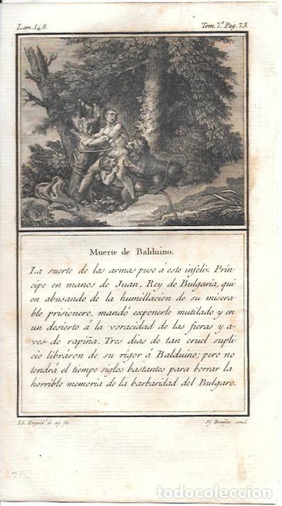 Arte: GRABADO. MUERTE DE BALDUINO - LOUIS-PIERRE ARQUETIL LAMINA 148 TOMO 7 A&Ntilde;O 1802 - G-HISTORIA-074