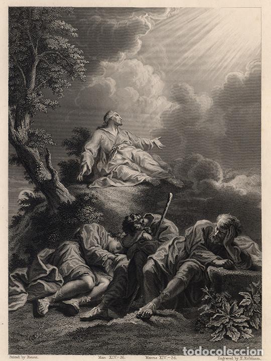 Arte: GRABADO AL ACERO DE 1843, LA AGON&Iacute;A DE CRISTO, DE RESTOUT, EN 4&ordm;, GRAB&Oacute; HENRY ROBINSON. BIBLIA JES&Uacute;S