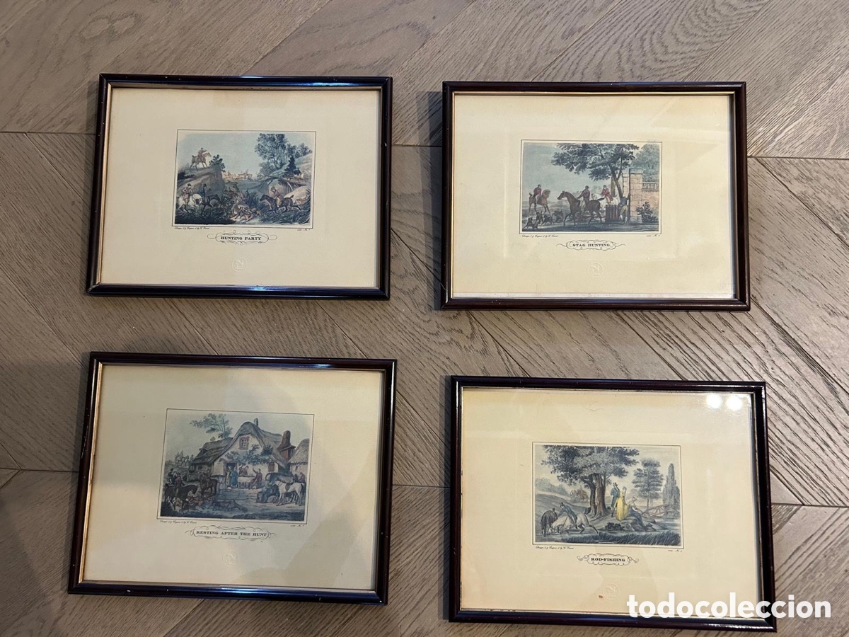 Arte: Ser de 4 grabados de caza ingleses