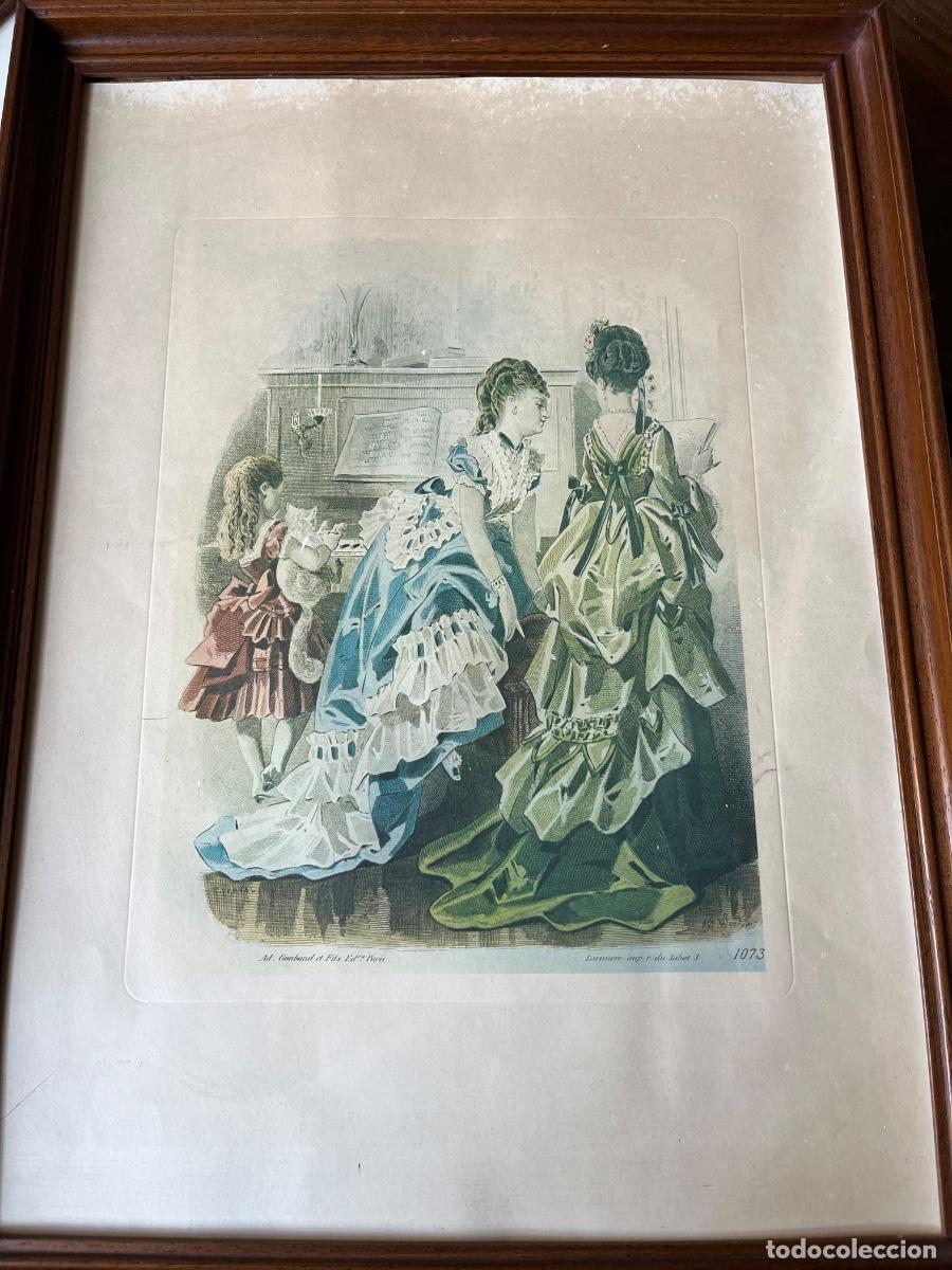 Arte: CUADRO CON ANTIGUO GRABADO A COLOR DE MODA DE &Eacute;POCA - Foto 4