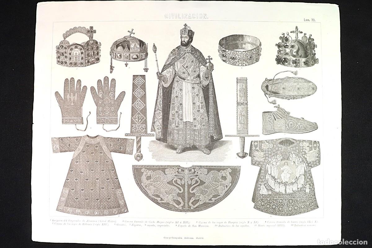 Arte: Grabado Civilizaci&oacute;n 39. Espada San Mauricio. Corona Carlo Magno Sword of Saint Maurice, Charlemagne
