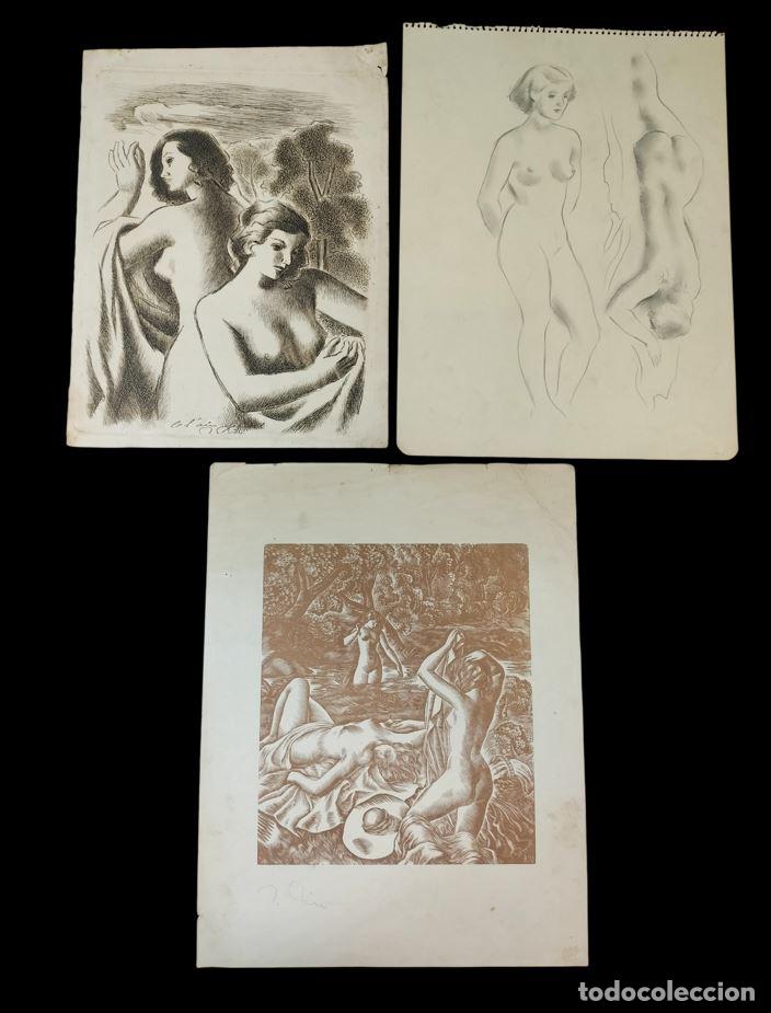 Arte: COLECCI&Oacute;N DE DESNUDOS FEMENINOS. FIRMADO RIU. GRABADO CALCOGR&Aacute;FICO Y DIBUJO A L&Aacute;PIZ. ESPA&Ntilde;A. S. XX.