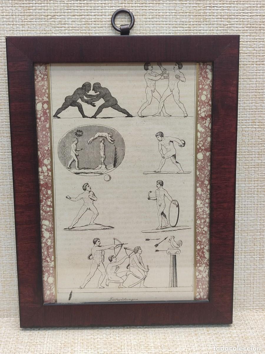 Arte: Practicas deportivas en la antigua Grecia. Welt-Gem&auml;lde-Gallerie. 1836. Grabado. Cuadro.