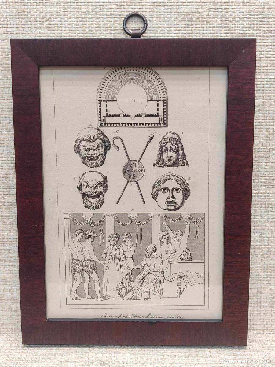 Arte: Mascaras y Teatro en la antigua Grecia. Welt-Gem&auml;lde-Gallerie. 1836. Grabado. Cuadro.