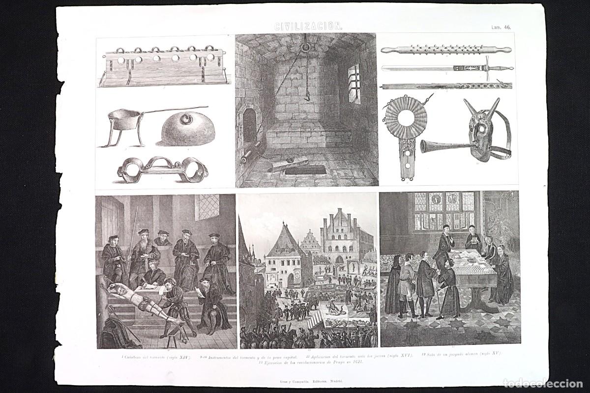 Arte: Grabado Civilizaci&oacute;n 46. Intrumentos de tortura y ejecuciones S.XV Instruments of torture, execution