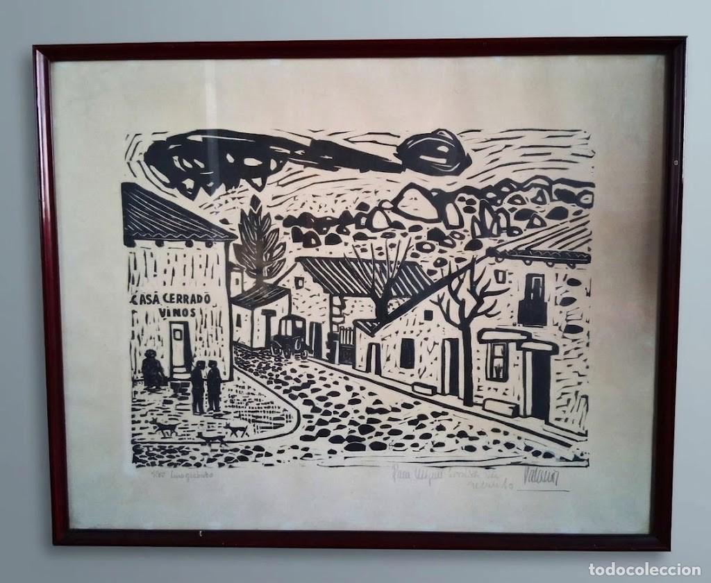 Arte: PASCUAL PALACIOS TARDEZ (MADRID 1920-1994) &rdquo;PUEBLO &rdquo; LINOGRABADO (40 x 51) ESTAMPA POPULAR DE MADRID