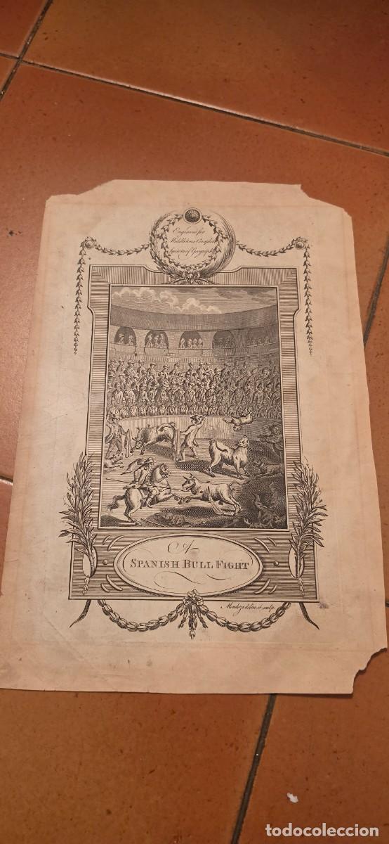 Arte: Precioso grabafo Corrida de Toros en una obra inglesa siglo XVIII