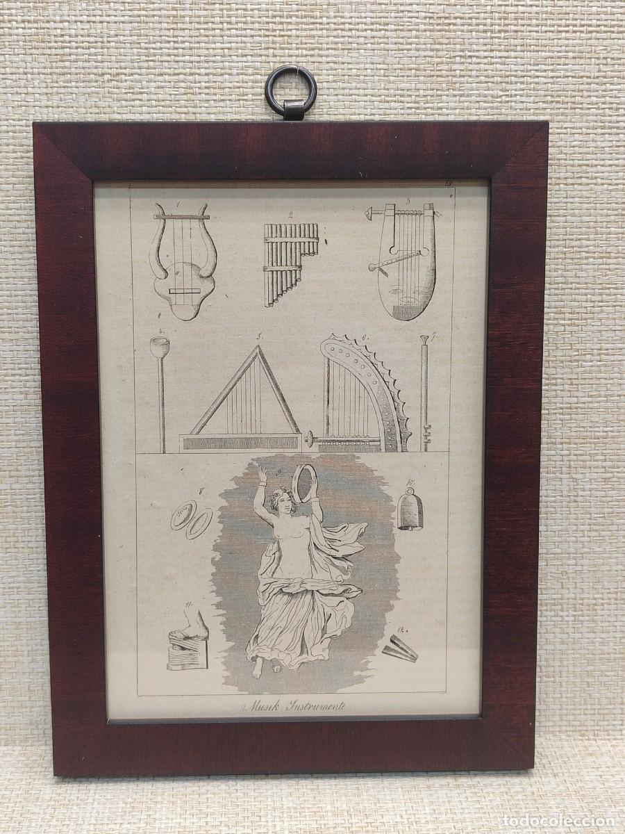Arte: Instrumentos musicales en la antigua Grecia. Welt-Gem&auml;lde-Gallerie. 1836. Grabado. Cuadro.