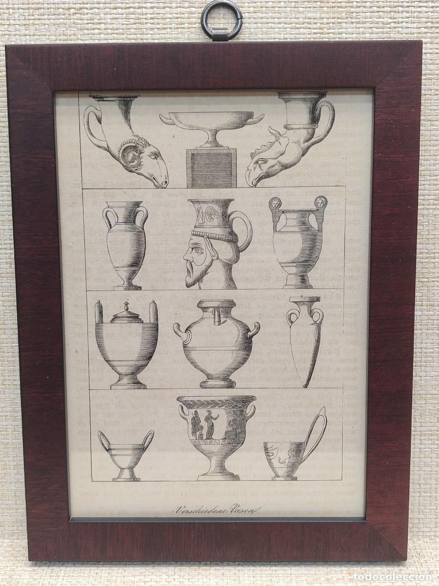 Arte: Vasijas en la antigua Grecia. Welt-Gem&auml;lde-Gallerie. 1836. Grabado. Cuadro.
