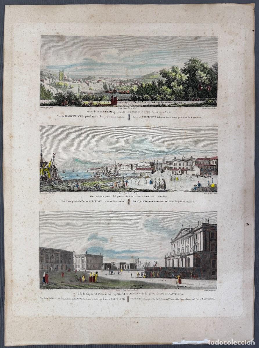 Arte: Alexandre de Laborde &ndash; tres vistas de Barcelona , Grabado original de 1806