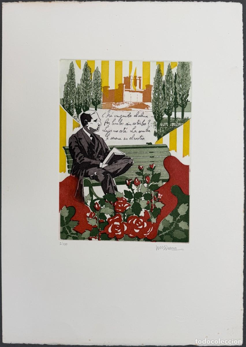 Arte: Eugenio Chicano , M&aacute;laga 1985 , homenaje a Jorge Guill&eacute;n , grabado