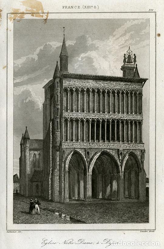 Arte: GRABADO AL ACERO DE 1841, VISTA DE LA CATEDRAL DE DIJON, BORGO&Ntilde;A, G&Oacute;TICO, FRANCIA, DE LEMA&Icirc;TRE