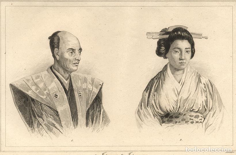Arte: GRABADO AL ACERO DE 1850, PAREJA JAPONESA DEL PERIODO EDO, TOKUGAWA, ANTIGUO JAP&Oacute;N, DE LEMA&Icirc;TRE