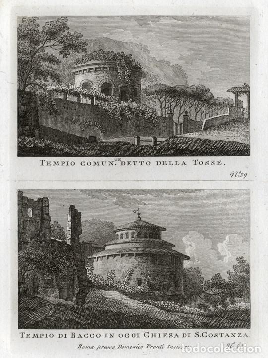 Arte: GRABADO A BURIL 1795, 2 VISTAS DE ROMA, DOMENICO PRONTI. TEMPLO DELLA TOSSE, MAUSOLEO DE CONSTANTINA