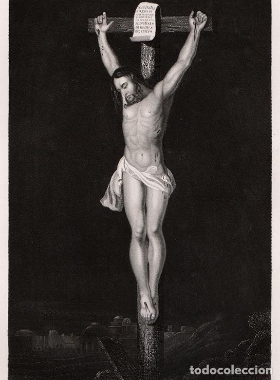 Arte: GRABADO AL ACERO DE 1849, CRUCIFIXI&Oacute;N DE JES&Uacute;S, JESUCRISTO EN LA CRUZ. RUBENS. GRAB&Oacute; A. H. PAYNE