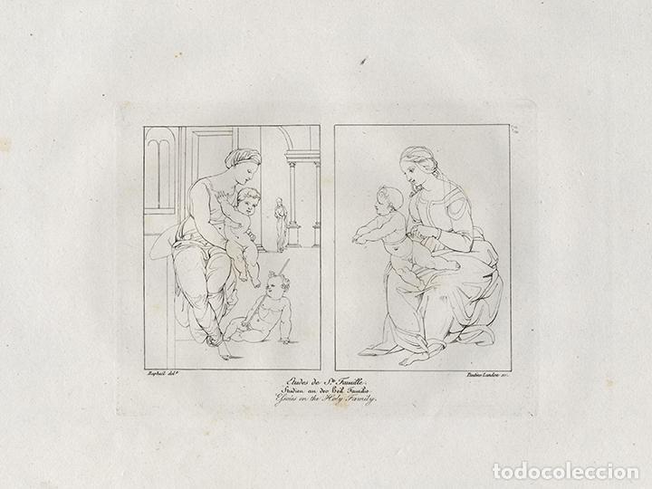 Arte: GRABADO L&Iacute;NEA COBRE DE 1819, ESTUDIOS PARA VIRGEN, NI&Ntilde;O Y SAN JUANITO, DE RAFAEL, GRAV&Oacute; P. LANDON