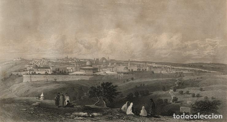 Arte: GRABADO AL ACERO DE 1862, VISTA DE JERUSAL&Eacute;N DESDE EL MONTE DE LOS OLIVOS, PALESTINA. GRAV&Oacute; MILLER