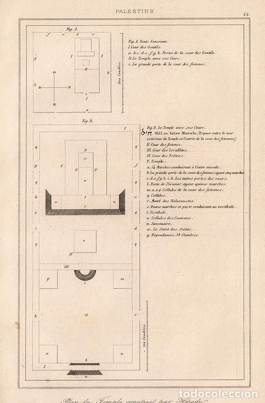 Arte: GRABADO AL ACERO DE 1845, PLANO DEL TEMPLO DE HERODES, JERUSAL&Eacute;N, ANTIGUA PALESTINA, DE LEMA&Icirc;TRE
